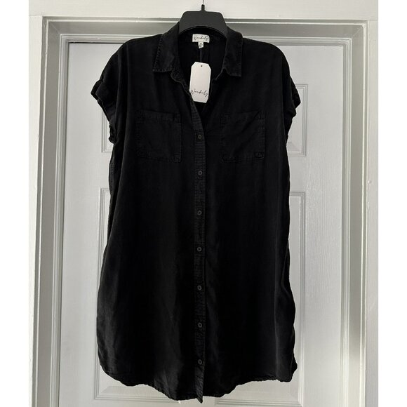NWT Wonderly Chambray Denim Button Down Shirt Dress Size Medium Washed Black - Picture 1 of 5